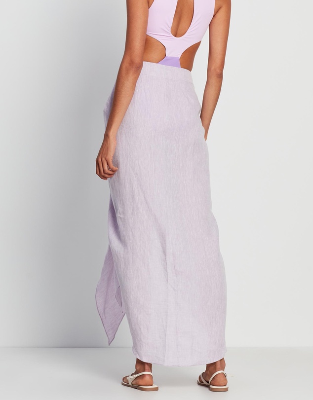 BONDI BORN - Organic Linen Tie Front Draped Skirt