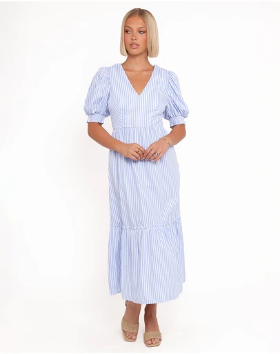 Petal & Pup - Steele Puff Sleeve Midi Dress - Blue Stripe