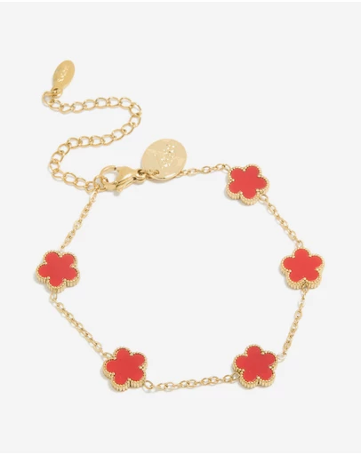 Lovisa - Waterproof Gold Plated Stainless Steel Red Shell Petal Flower Charm Bracelet