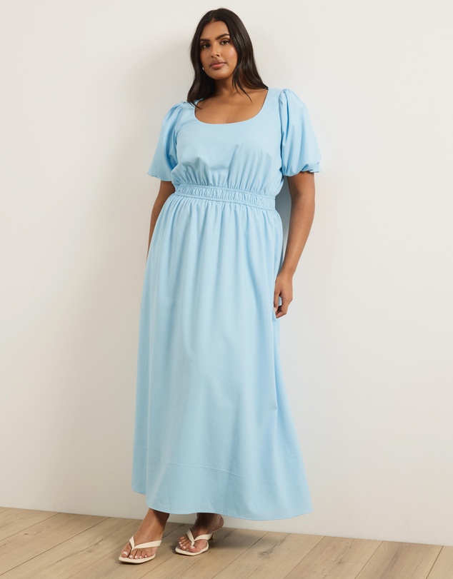 Atmos&Here Curvy - Linen Blend Puff Sleeve Maxi Dress