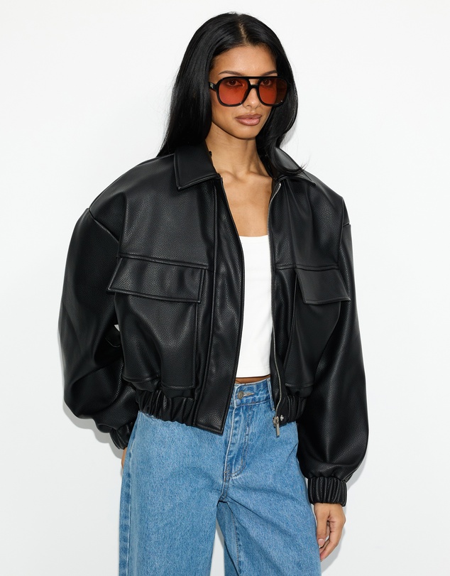 Dazie - Harley PU Bomber With Detachable Faux Fur Collar