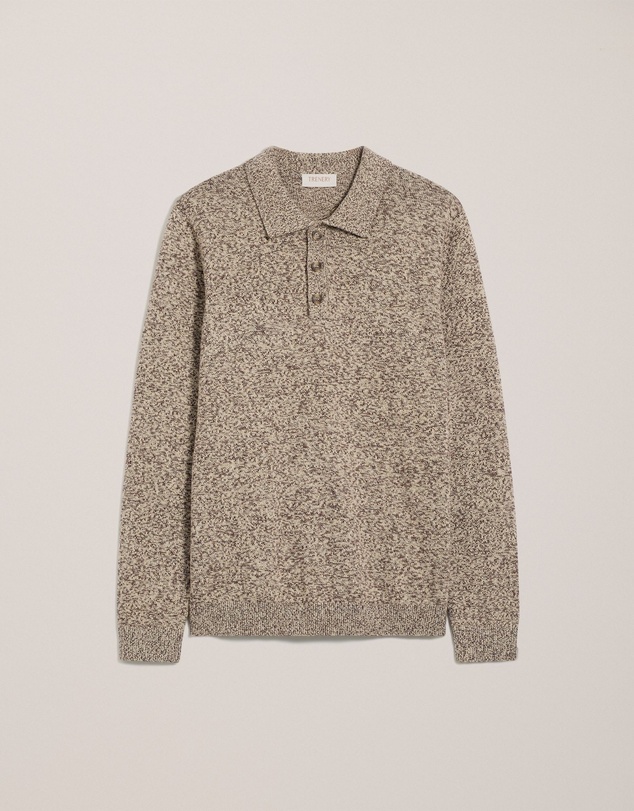 Trenery - Cotton Speckle Knit Polo in Stone