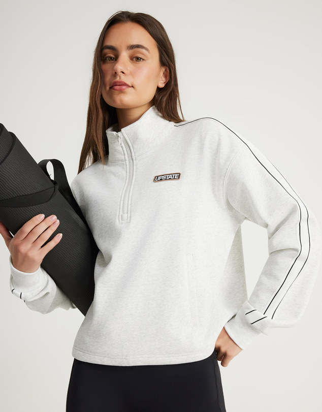 Upstate - Terry Funnel Neck Half Zip Sweat Top - Grey Marle