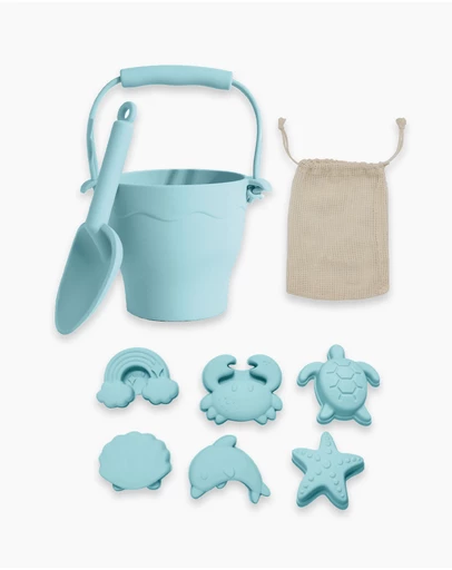 Playground - Silicone 8pc Bucket & Spade Set - Light Blue