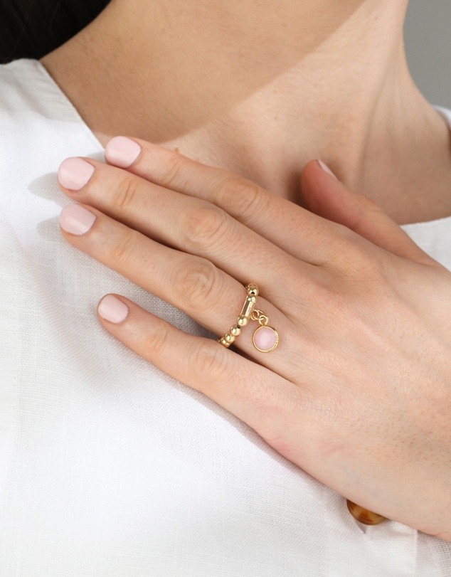 Von Treskow - Stretchy Ring with Oval Pink Opal