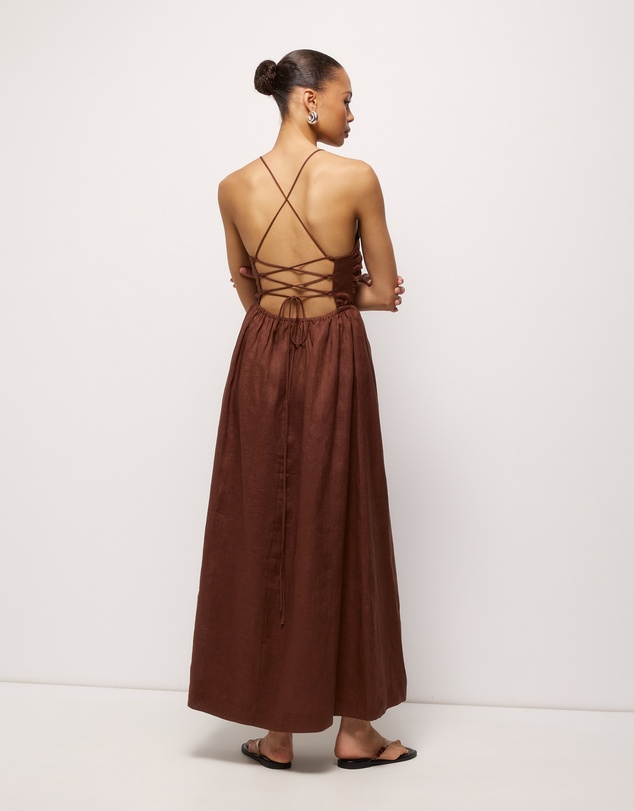 AERE - Irisa Linen Tie Back Midi Dress