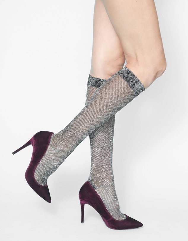 High Heel Jungle - Herringbone Lurex Knee High Socks