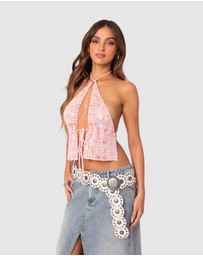 EDIKTED - Sequin Crochet Open Back Top
