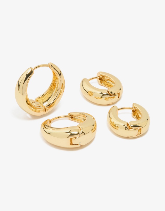 Lovisa - Gold Plated Thick Small & Large Huggie Earrings 2-Pack