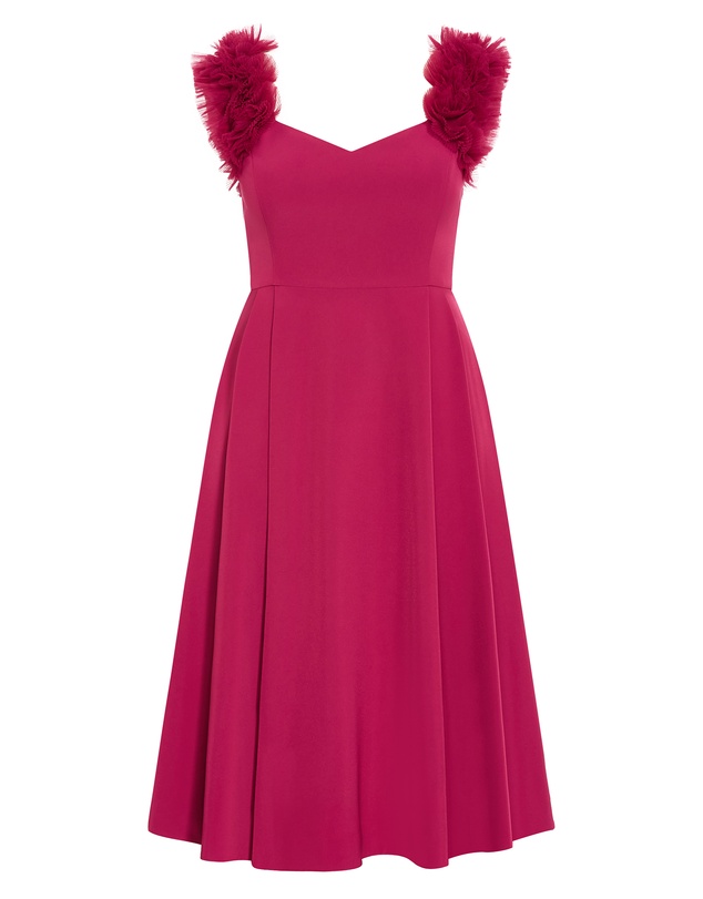 City Chic - Plus size Roselyn Ruffle Tulle Midi Dress - raspberry
