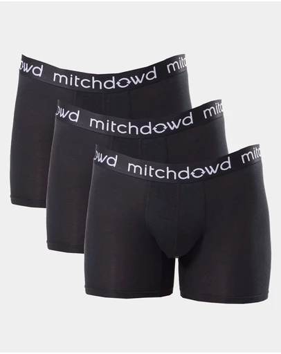 Mitch Dowd - Mens Bamboo Comfort Long Leg Trunk 3 Pack - Black
