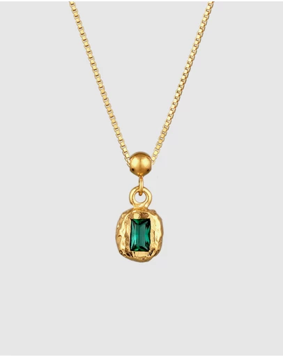 Elli Jewelry - Necklace Emerald Rectangle 925 Sterling Silver Gold-Plated