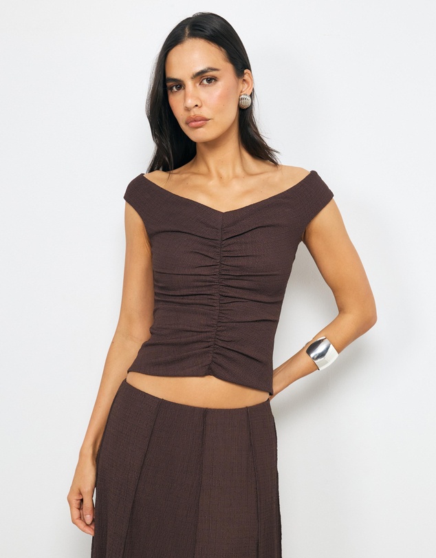AERE - Bella Off Shoulder Ruched Top