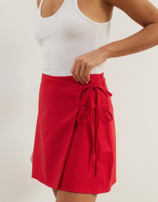 Atmos&Here - Jemima Linen Blend Mini Wrap Skirt