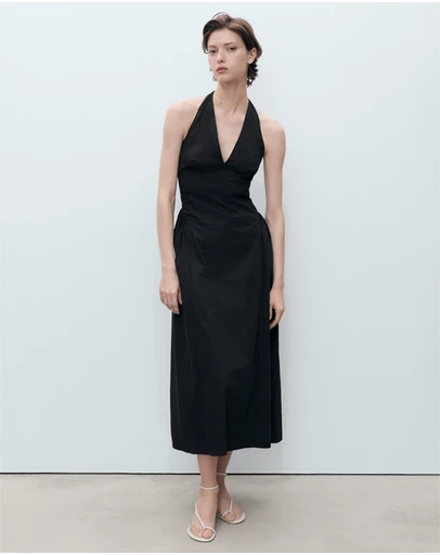 M.N.G - Valenti Halter Neck Cotton Midi-Dress