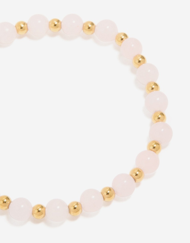 Lovisa - Waterproof Gold Plated Stainless Steel Rose Quartz Beaded Stretch Bracelet