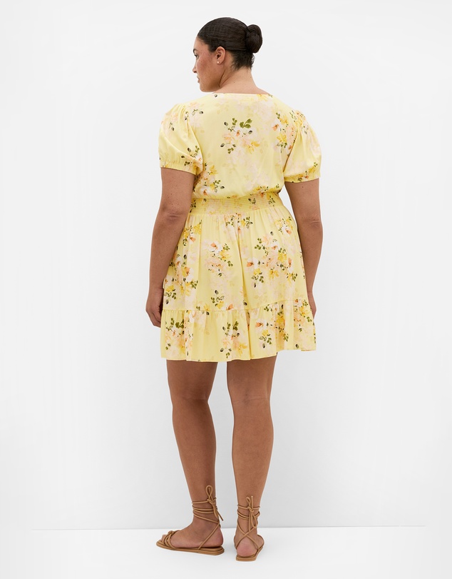 City Chic - Plus size Elsie Blossom Print Short Sleeve Mini Dress - lemon