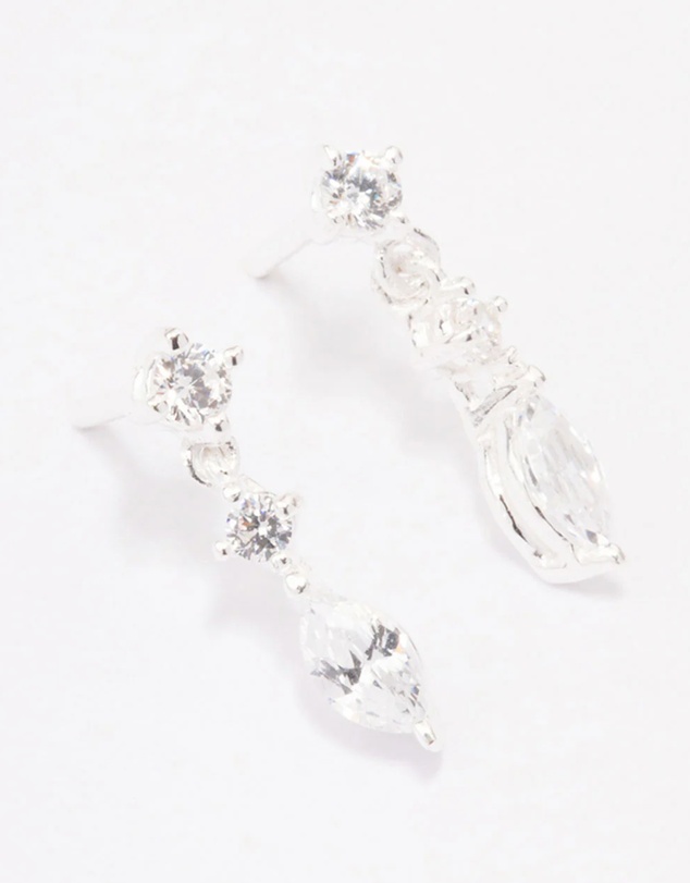 Lovisa - Sterling Silver Triangular Cubic Zirconia Marquise Drop Earrings
