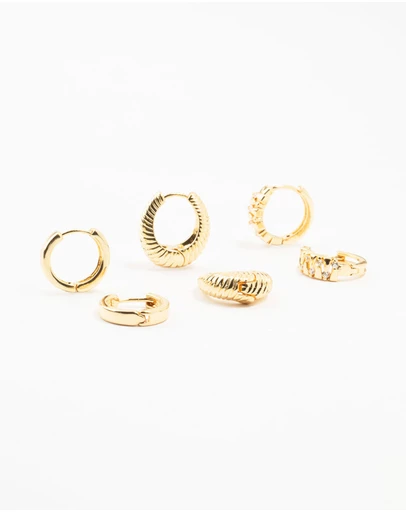 Lovisa - Gold Plated Brass Textured Teardrop Hoops 3-Pack