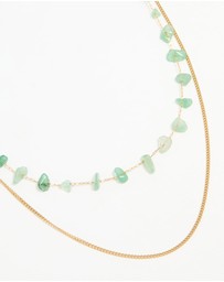 Lovisa - Waterproof Gold Plated Stainless Steel Green Stone Layered Necklace