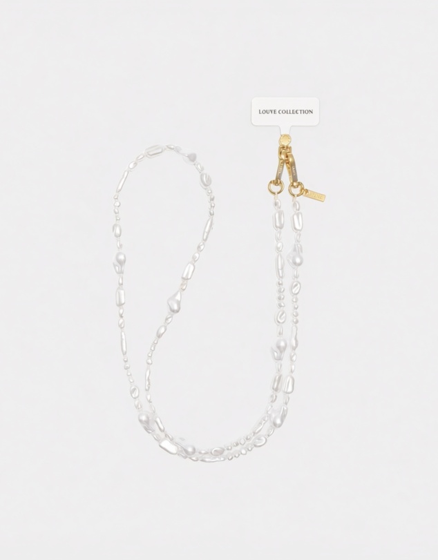 LOUVE COLLECTION - Universal Phone Strap Connector (White) + Moon Pearl Chain