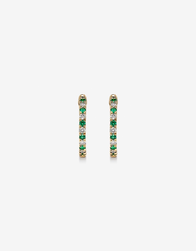 Michael Hill - 0.22 Carat TW Diamond and Created Emerald Huggie Hoop Earrings in 10kt Yellow Gold