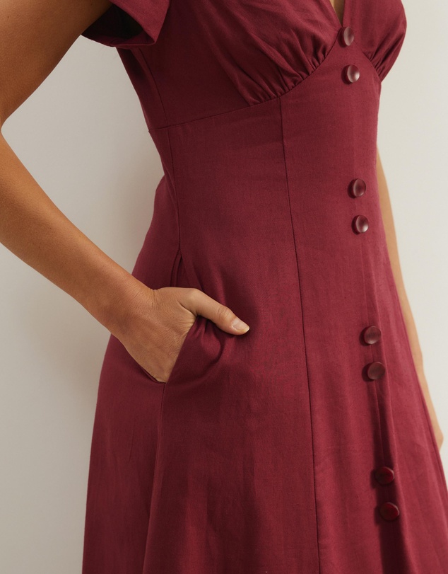 Atmos&Here - Josie Collared Linen Blend Midi Dress