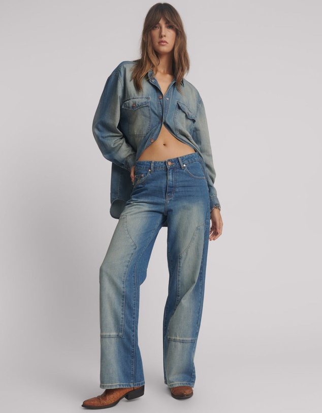 ONE TEASPOON - Jackson Mid Waist Wide Leg Denim Jeans - Blue Ranch