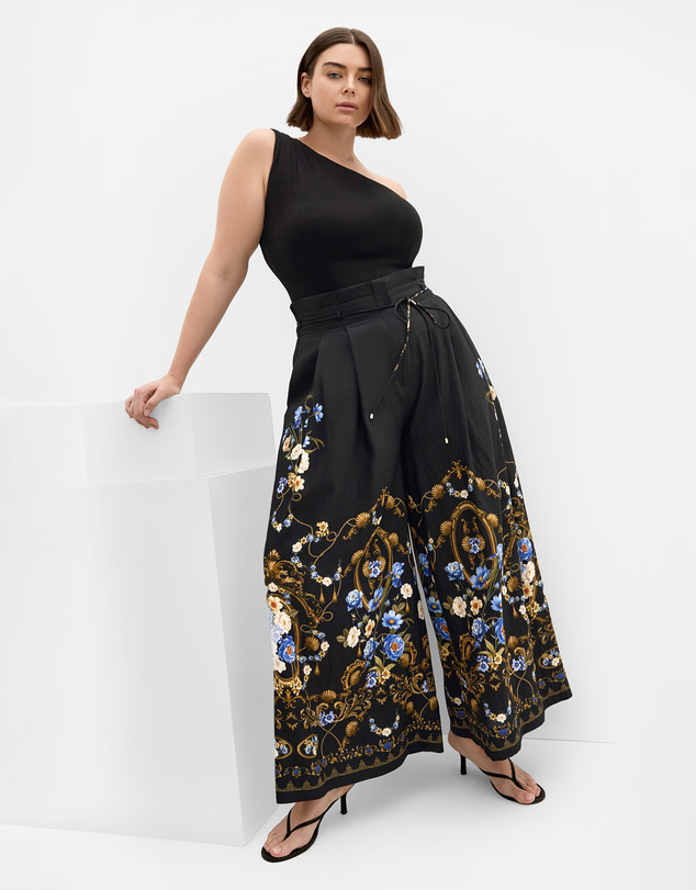 City Chic - Plus size Cassie Border Print Wide Leg Pant - black