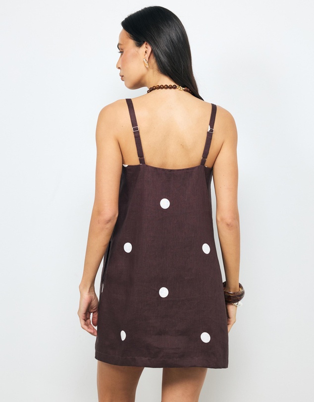 AERE - Tia Polka Dot Linen Shift Mini Dress