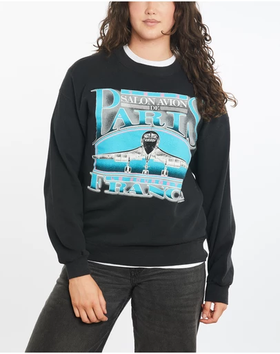 Vintage by The Real Deal - Pre Loved - Vintage 1993 Salon Avion De Paris France 'Black Bird' Sweatshirt