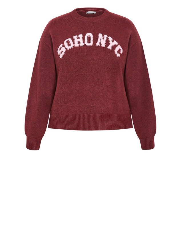 City Chic - Plus size Soho Crew Knit Jumper - burgundy