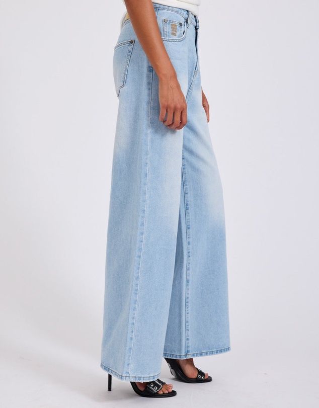 ONE TEASPOON - Love Machines Mid Waist Super Wide Leg Heartless Denim Jeans - Blue