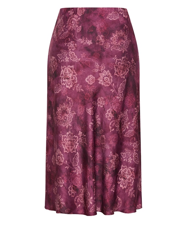 City Chic - Plus size Miranda Lace Print Midi Skirt - mulberry