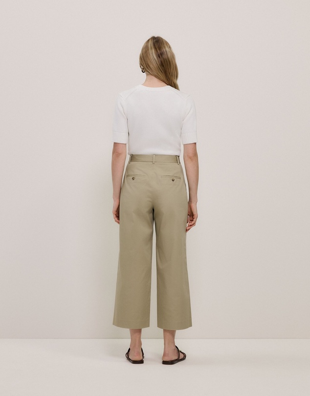 Trenery - Cropped Wide Leg Chino Pant in Olive Brown