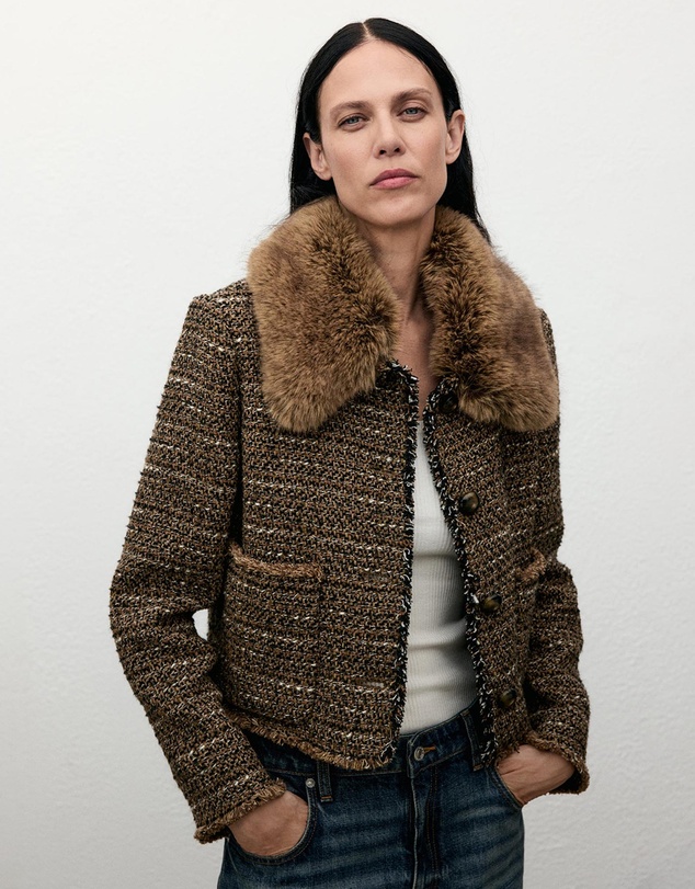 M.N.G - Tweed Jacket With Fur Collar