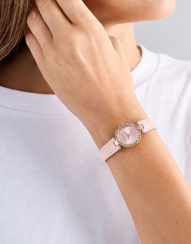 Ted Baker - Jolyye Crystal 24mm Rose Gold-Tone Pink Leather Watch