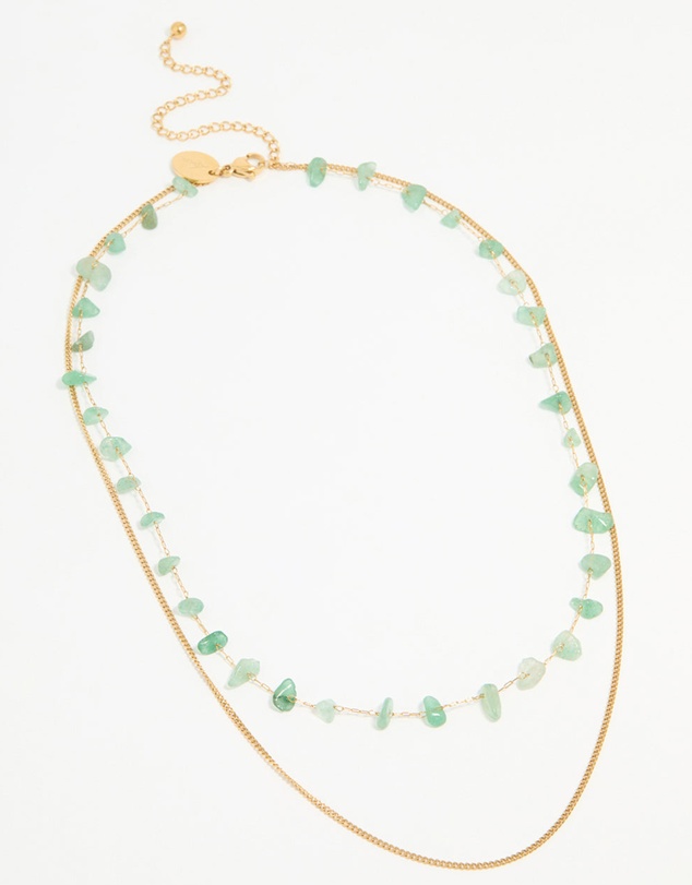 Lovisa - Waterproof Gold Plated Stainless Steel Green Stone Layered Necklace