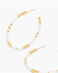 Lovisa - Waterproof Gold Plated Stainless Steel White Enamel Hoop Earrings