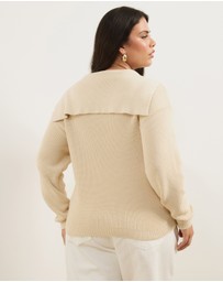 Atmos&Here Curvy - Nori Oversized V-Neck Knit Jumper