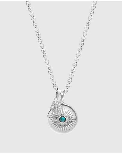 Nialaya Jewellery - Men's Silver Evil Eye and Hamsa Hand Necklace