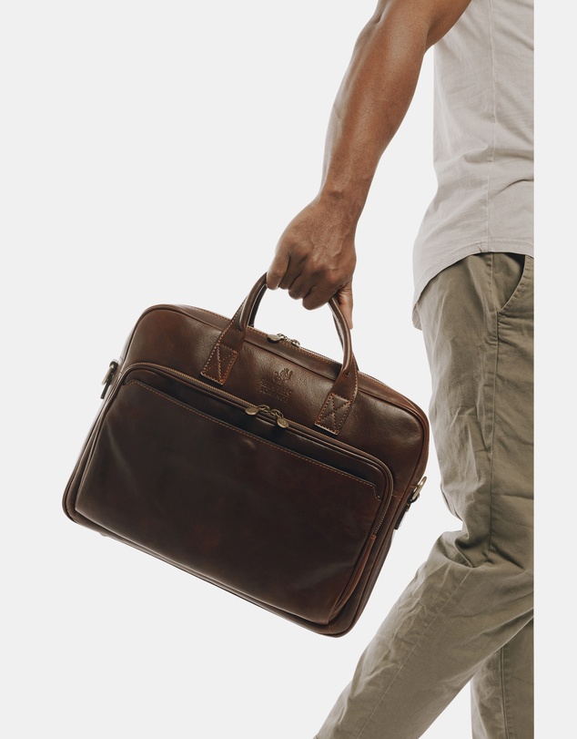 Republic of Florence - Pretoria Matt Choc Leather Laptop Briefcase