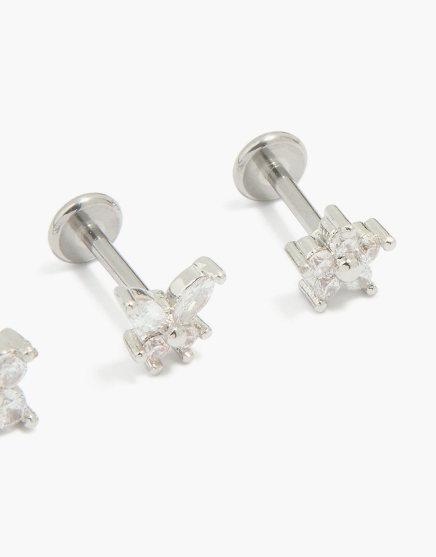Lovisa - Surgical Steel Cubic Zirconia Floral Flat Back Studs 3-Pack