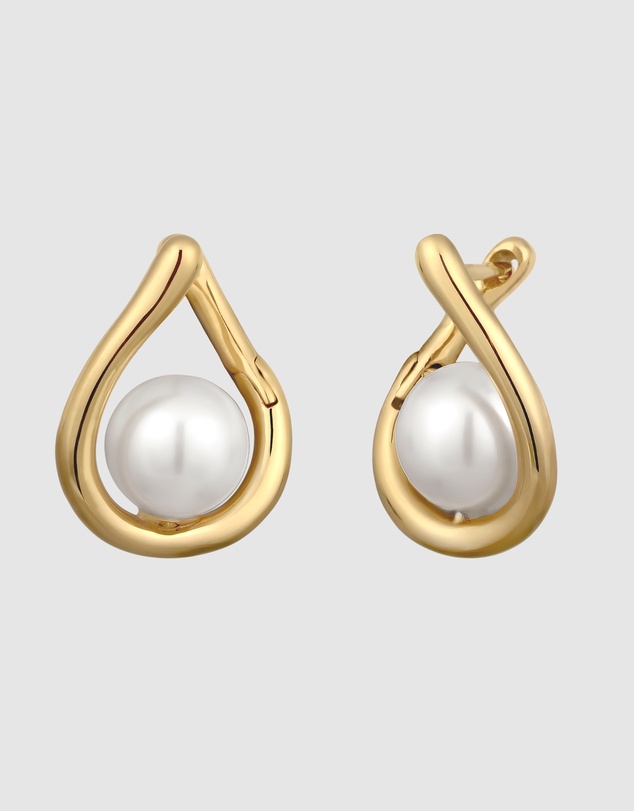 Elli Jewelry - Earrings Hoops Pearl Wedding 925 Sterling Silver Gold-Plated