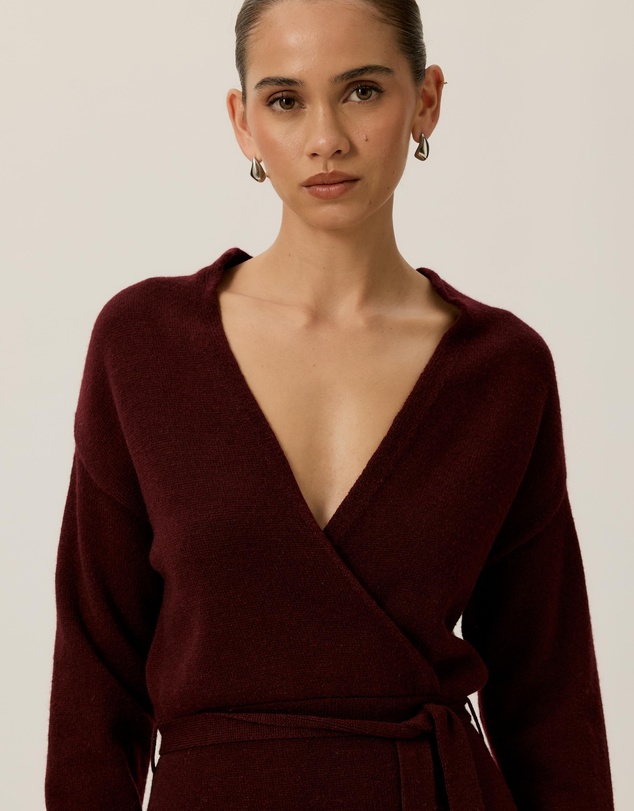 Tussah - Ella Knitted Wrap Front Long Sleeve Midi Dress