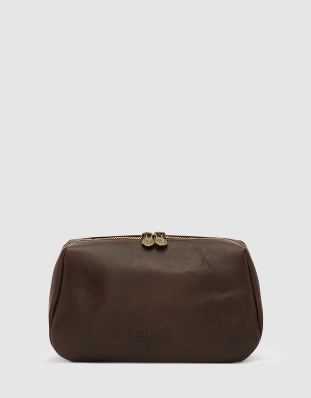 Republic of Florence - The Otto Leather Dopp Kit Matt Chocolate