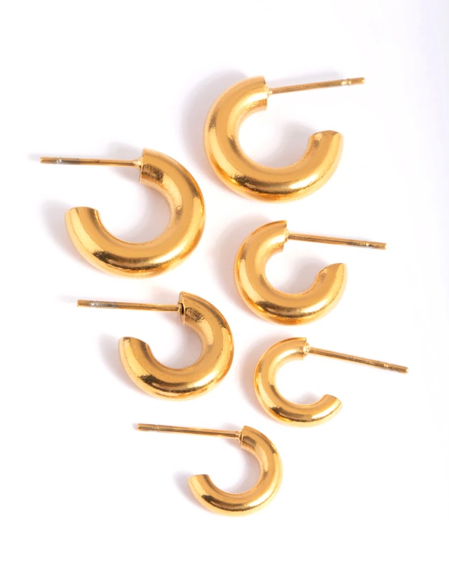 Lovisa - Waterproof Gold Plated Stainless Steel Mixed Hoop Earring Pack