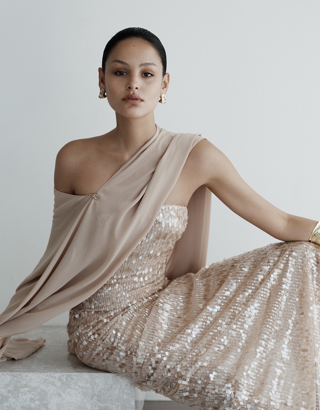 Carla Zampatti - Pale Gold Linear Sequin Gown