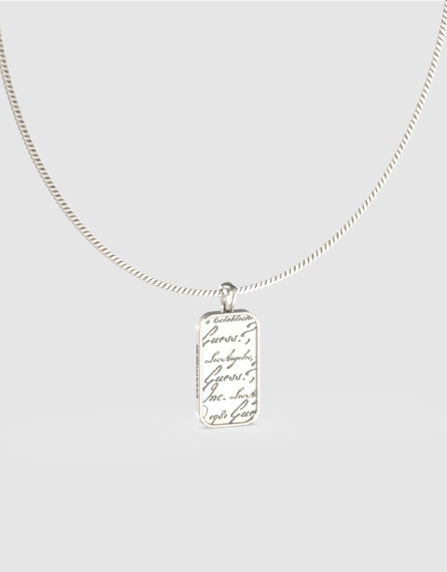 GUESS - Silver-Tone Script Onyx Pendant Necklace