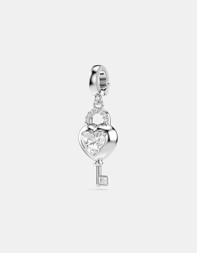 Swarovski - Idyllia Charm, Mixed Cuts, Heart With Key, White, Rhodium Plated